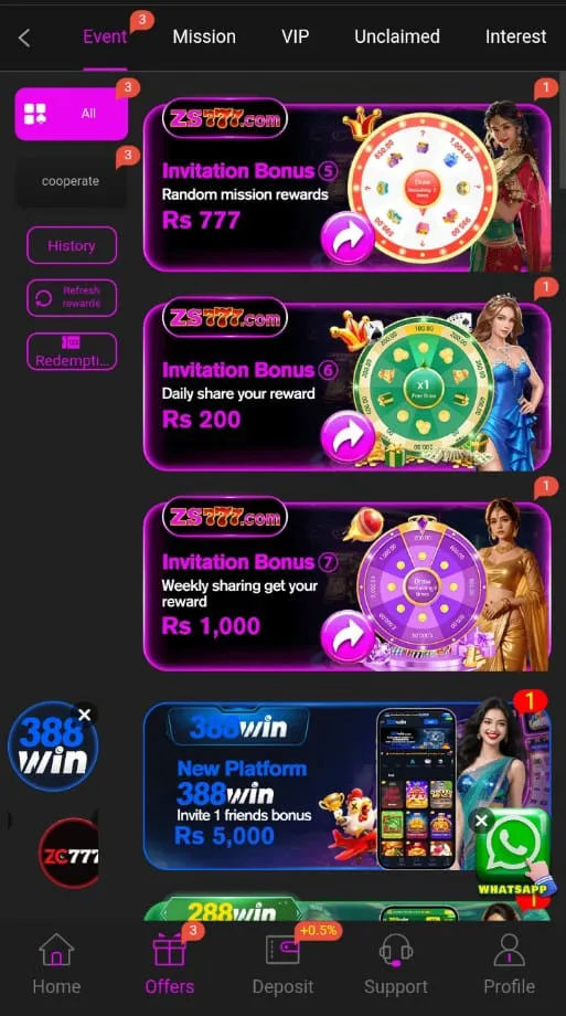 Bonuses Offered in zs777 Game
