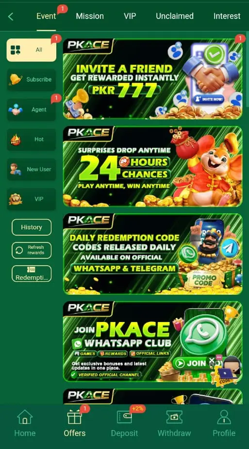 PKACE Game bONUSES